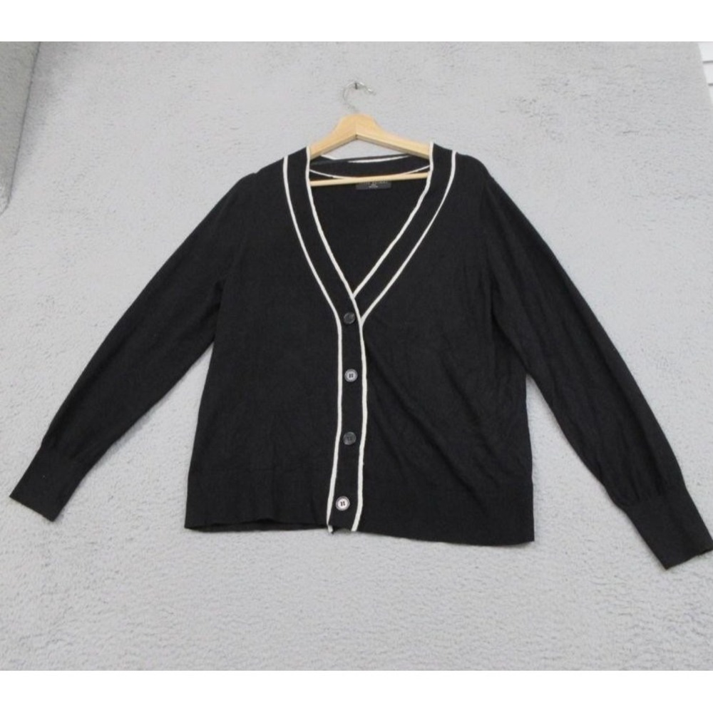 Lane Bryant Cardigan Sweater‎ Womens 14/16 Black V Neck Button Contrast Trim